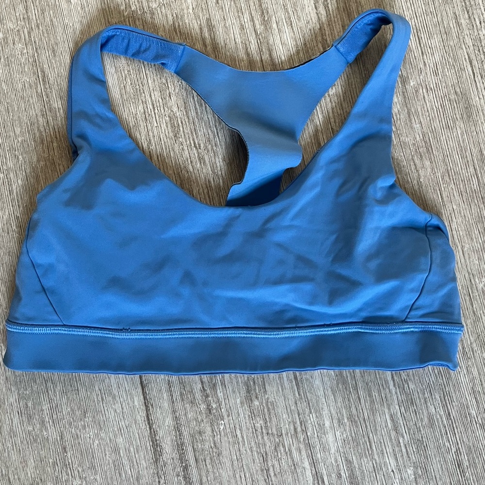 Blue T back sports bra